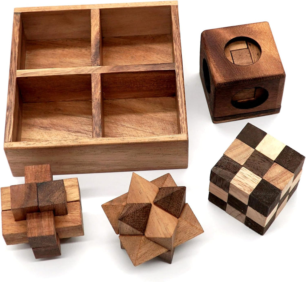 BSIRI 4-in-1 Wooden Brain Teaser Puzzle Set