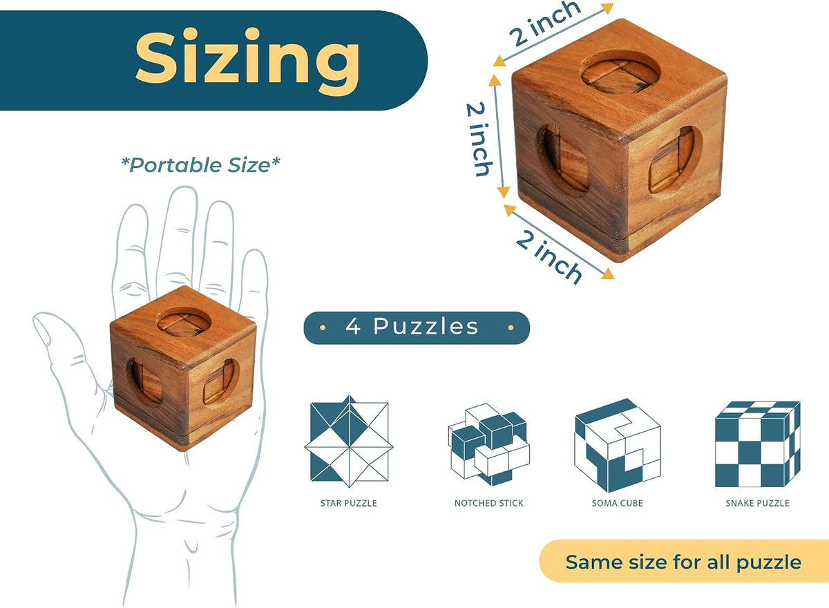 BSIRI 4-in-1 Wooden Brain Teaser Puzzle Set