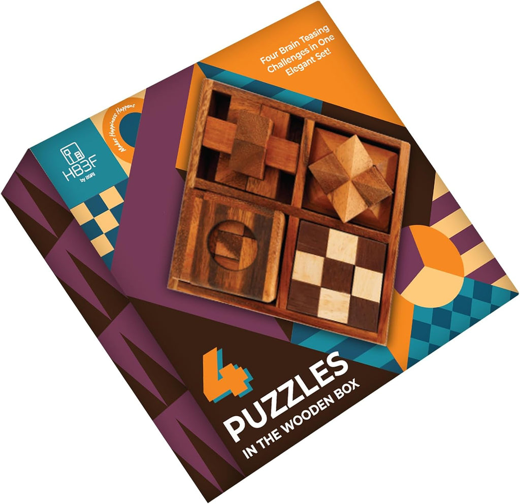 BSIRI 4-in-1 Wooden Brain Teaser Puzzle Set