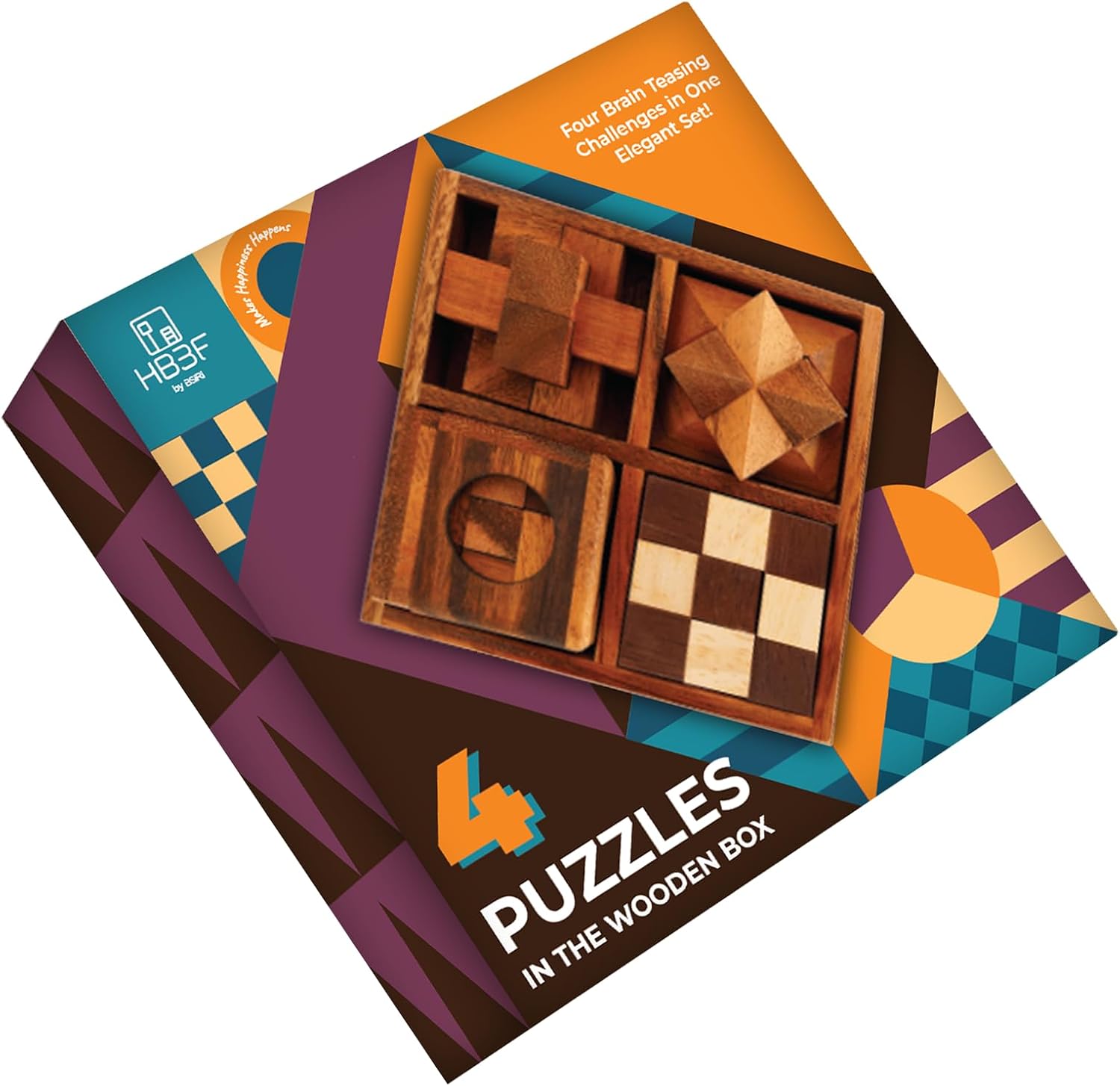BSIRI 4-in-1 Wooden Brain Teaser Puzzle Set