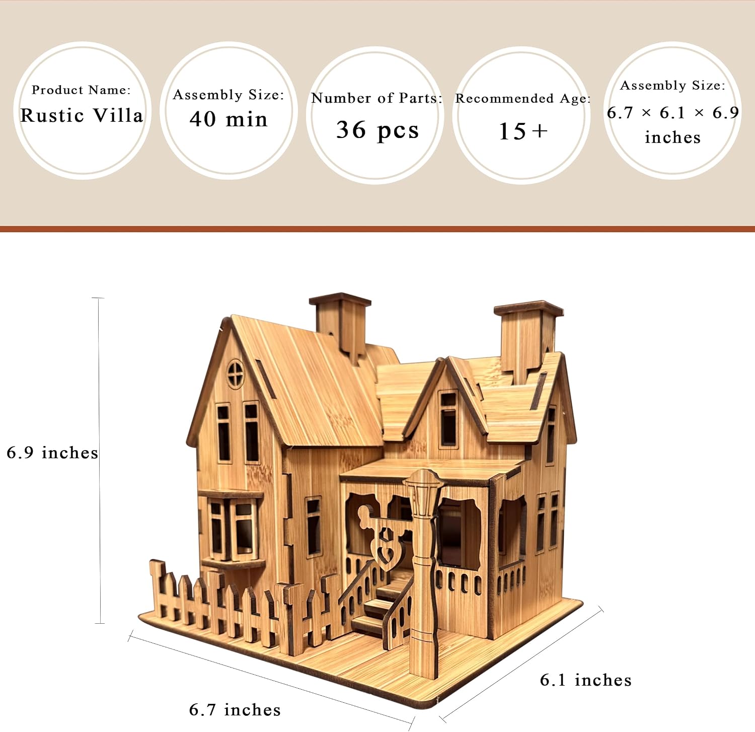 Log Cabin Mini House 3D Wooden Puzzle Kit
