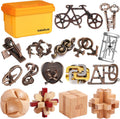 16-Piece Metal & Wooden Brain Teaser Puzzle Set