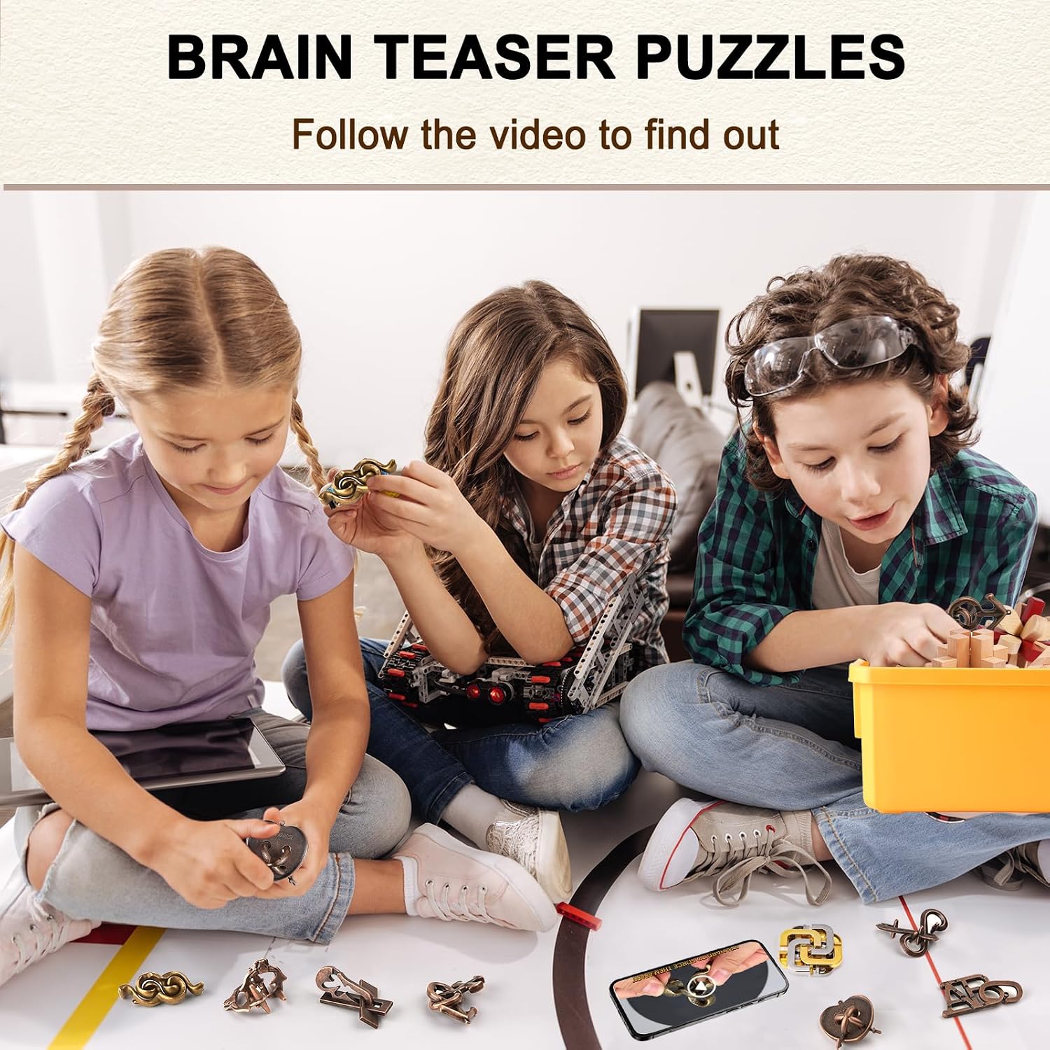16-Piece Metal & Wooden Brain Teaser Puzzle Set