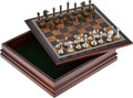 Metal Chess Set with Deluxe Wooden Board & Storage