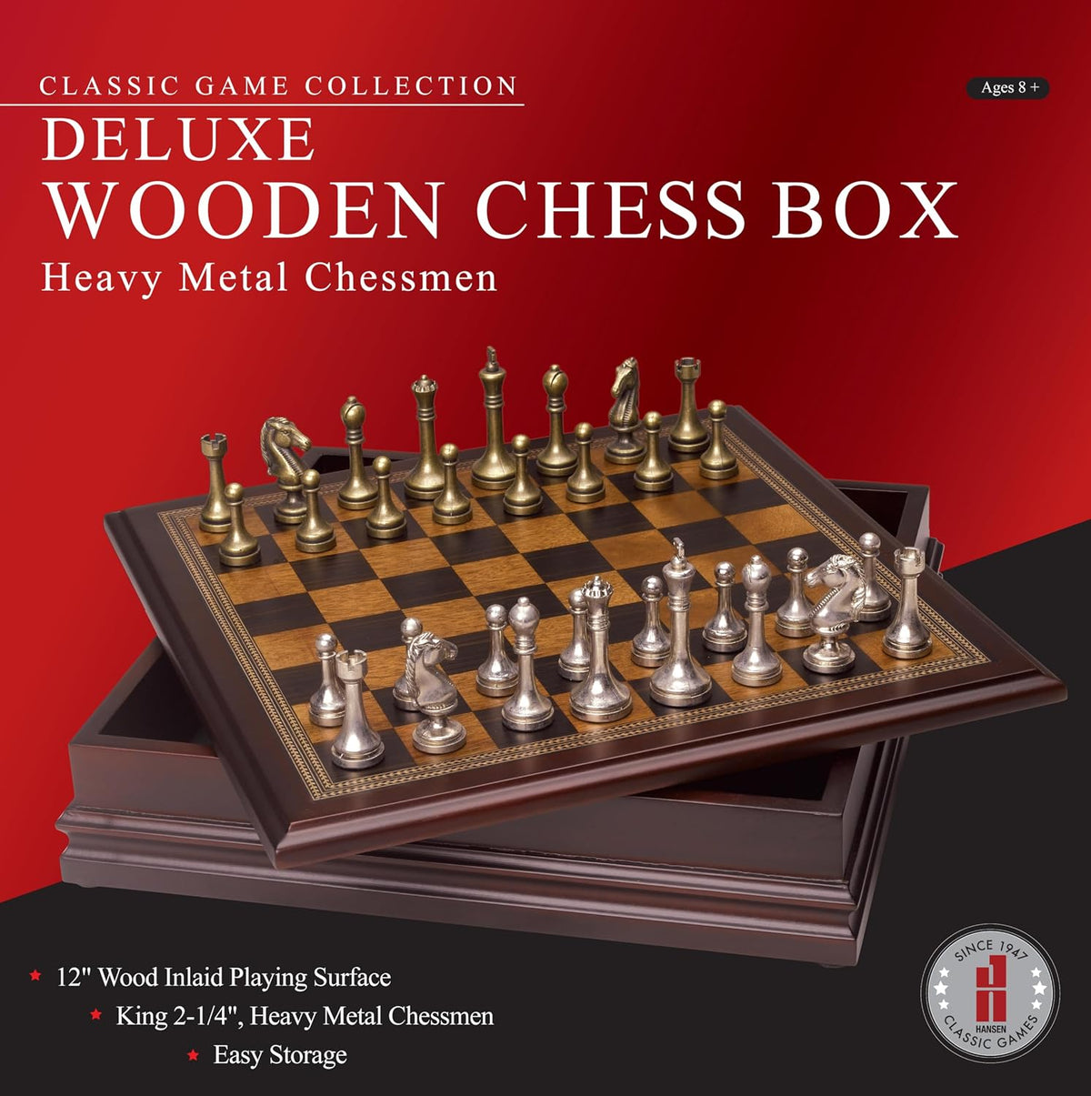 Metal Chess Set with Deluxe Wooden Board & Storage